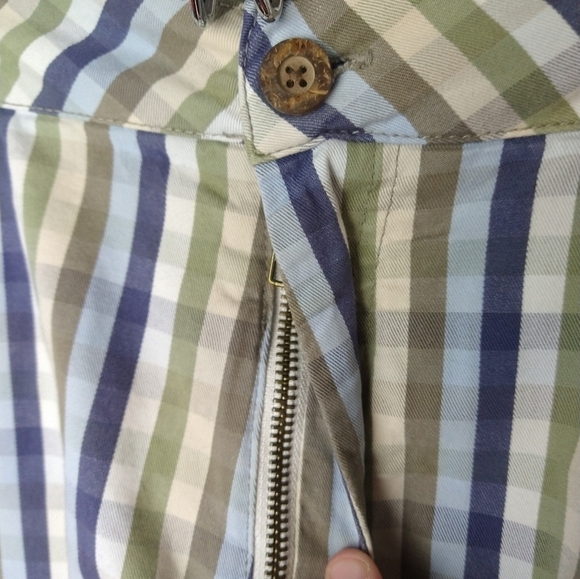 $ Olde school men blue green white stripe shorts.Zip flat front. Size 42 - Picture 3 of 14